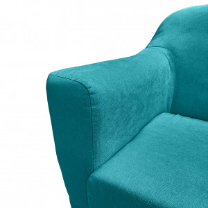 Canapé droit 2 places en tissu capitonné avec piètement bois - Turquoise - Zoom accoudoir -  AXEL