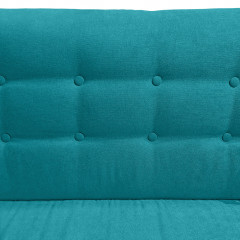 Canapé droit 2 places en tissu capitonné avec piètement bois - Turquoise - Zoom capitions -  AXEL