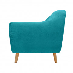 Canapé droit 2 places en tissu capitonné avec piètement bois - Turquoise - Vue de côté -  AXEL