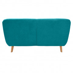 Canapé droit 2 places en tissu capitonné avec piètement bois - Turquoise - Vue de dos -  AXEL