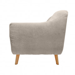 Canapé droit 2 places en tissu capitonné avec piètement bois - Beige - Vue de côté -  AXEL
