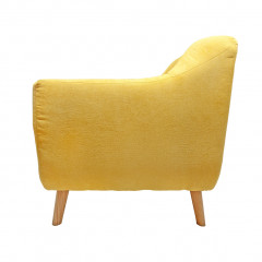 Canapé droit 2 places en tissu capitonné avec piètement bois - Jaune - Vue de côté -  AXEL