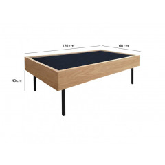 Table basse rectangulaire en bois et plateau en verre noir - vue mesures - GOUDE 724