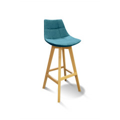 Chaise haute de bar scandinave avec piètement bois - coloris celadon - vue de 3/4 - DEB