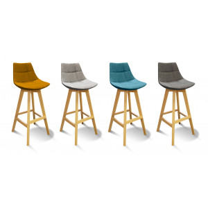 Chaise haute de bar scandinave avec piètement bois - 4 coloris - DEB