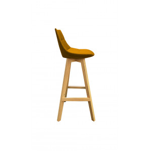 Chaise haute de bar scandinave avec piètement bois - coloris jaune - vue de côté - DEB