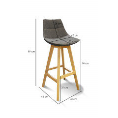 Chaise haute de bar scandinave avec piètement bois - coloris gris anthracite - dimensions - DEB