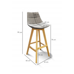 Chaise haute de bar scandinave avec piètement bois - coloris gris - dimensions - DEB