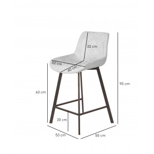 Chaise haute en tissu avec piètement métal noir - coloris gris clair - dimensions - XENA