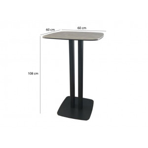Table haute carré céramique gris et piétement en acier 60cm -Vue mesures - STING