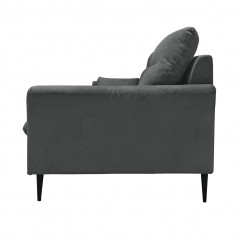 Canapé droit 2 places en tissu avec 2 coussins d'accoudoirs et piètement métal - gris anthracite - Vue de côté - TYNA