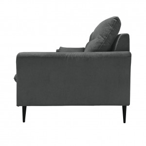 Canapé droit 3 places en tissu avec 2 coussins d'accoudoirs et piètement métal - gris anthracite - Vue de profil - TYNA