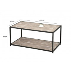Table basse rectangulaire bois & métal - Vue mesures - INDUS