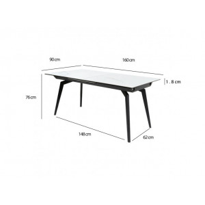 Table céramique extensible L160/210cm avec piètement métal noir - vue mesures  - MADRID
