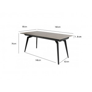 Table céramique extensible L160/210cm avec piètement métal noir - vue mesures - MADRID