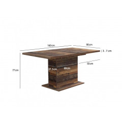 Table extensible en bois L160cm effet bois vieilli - vue mesures - FRED
