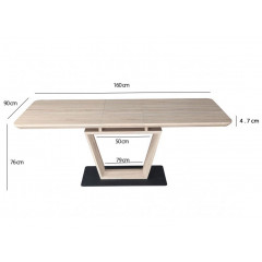 Table de repas extensible 160/200 cm en bois - pied central contemporain - vue mesures - ZAG