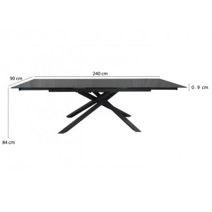 Table extensible plateau en verre gris 160/240 cm - vue mesures - TWIST