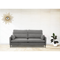 Canapé droit 2 places en tissu avec 2 coussins d'accoudoirs et piètement métal - gris - Vue en ambiance - TYNA