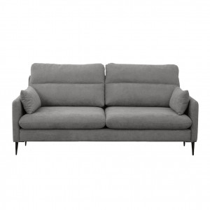 Canapé droit 2 places en tissu avec 2 coussins d'accoudoirs et piètement métal - gris - Vue de face -  TYNA