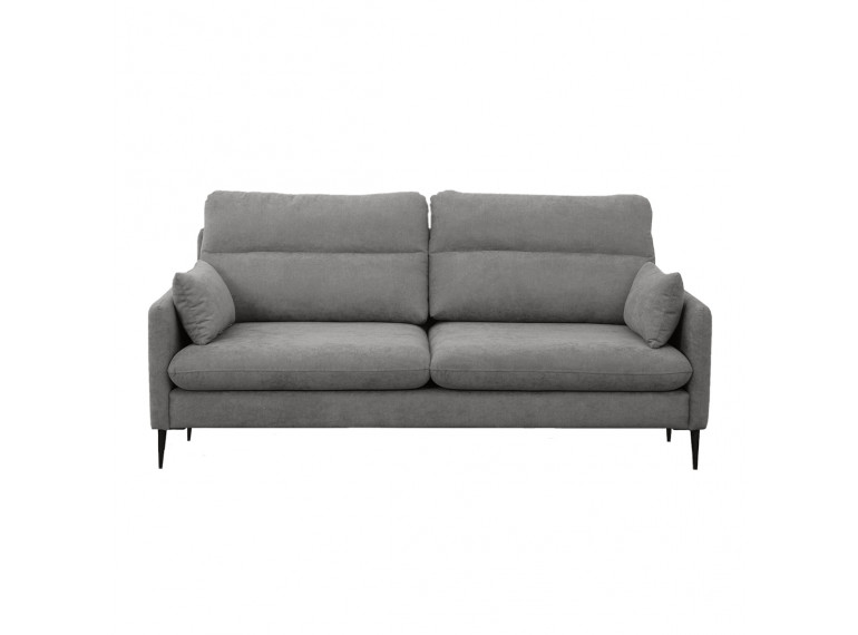 Canapé droit 2 places en tissu avec 2 coussins d'accoudoirs et piètement métal - gris - Vue de face -  TYNA