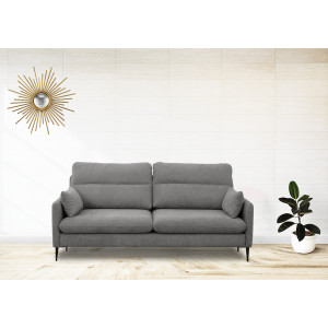 Canapé droit 3 places en tissu avec 2 coussins d'accoudoirs et piètement métal - gris - Vue en ambiance -  TYNA