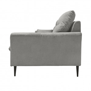 Canapé droit 3 places en tissu avec 2 coussins d'accoudoirs et piètement métal - gris - Vue de profil -  TYNA
