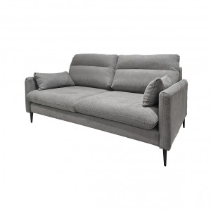 Canapé droit 3 places en tissu avec 2 coussins d'accoudoirs et piètement métal - gris - Vue de 3/4 -  TYNA