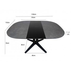 Table extensible ronde en céramique - vue mesures - MAJORQUE