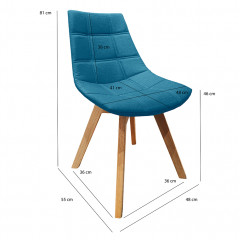 Chaise en tissu dossier enveloppant avec piétement en bois de chêne - bleu - dimensions - DEB