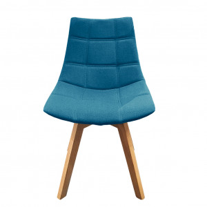 Chaise en tissu dossier enveloppant avec piétement en bois de chêne - bleu - vue de face - DEB
