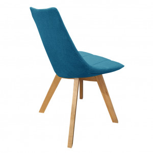 Chaise en tissu dossier enveloppant avec piétement en bois de chêne - bleu - vue de dos - DEB