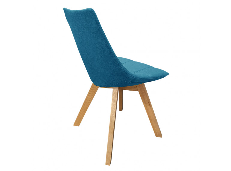 Chaise en tissu dossier enveloppant avec piétement en bois de chêne - bleu - vue de dos - DEB