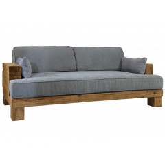 Canapé en bois recyclé - 2 places - tissu gris - structure en pin - ORIGIN