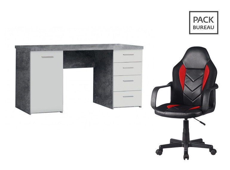 Pack bureau - chaise + bureau avec rangements L145cm - ESTEBANE