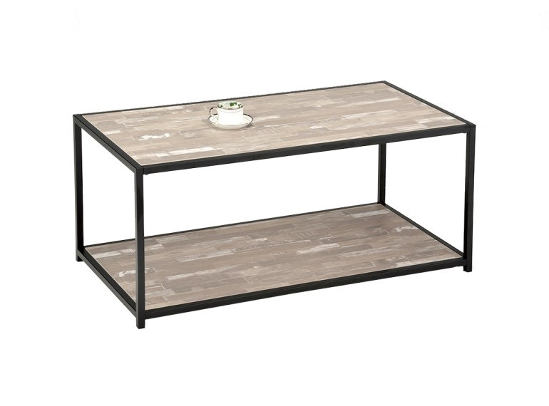 Table basse rectangulaire bois & métal - Vue de 3/4 - INDUS