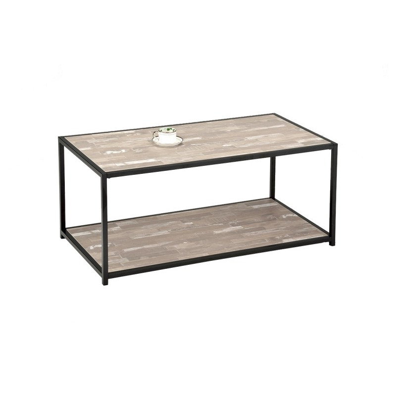 Table basse rectangulaire bois & métal - Vue de 3/4 - INDUS