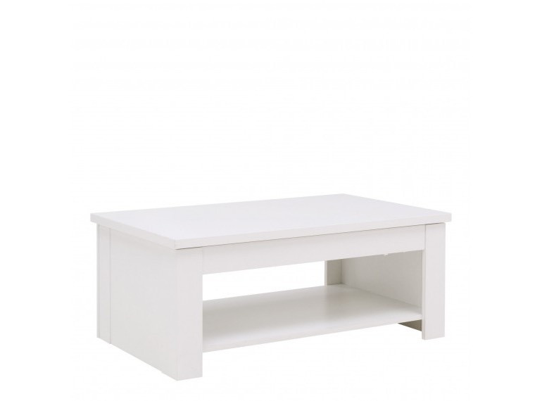 Table basse rectangulaire blanc avec plateau relevable - Vue de 3/4 - SERTA
