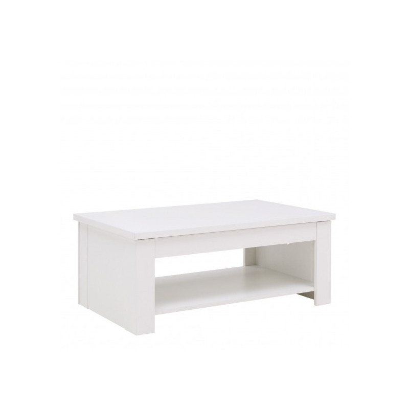 Table basse rectangulaire blanc avec plateau relevable - Vue de 3/4 - SERTA