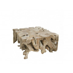Table basse carré 80 cm en racine de teck - meuble style exotique, cosy naturel, chalet chic - vue de 3/4 - MEIJE