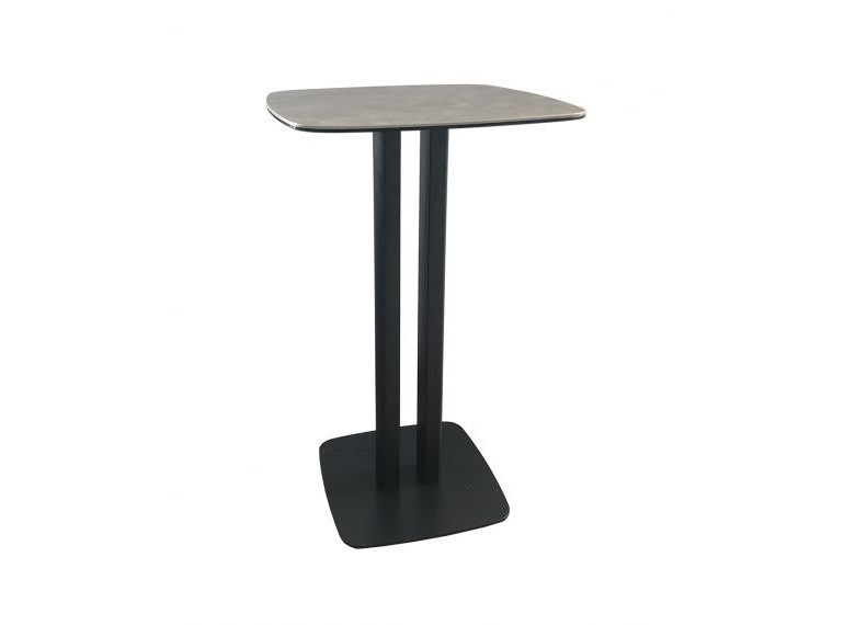 Table haute carré céramique gris et piétement en acier 60cm - Vue de 3/4 - STING