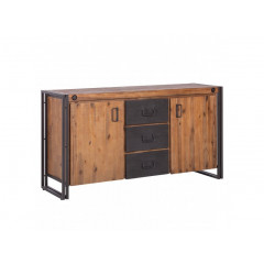 Buffet en bois et métal design industriel 2 portes / 3 tiroirs - vue de côté - ATELIER