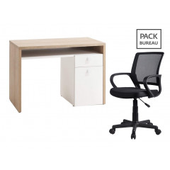 Pack bureau - chaise + bureau 1 porte 1 tiroir bois clair et blanc - GLOBE