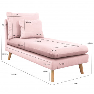 Méridienne en velours : Canapé modulable - coloris rose - photo avec dimensions- GARY