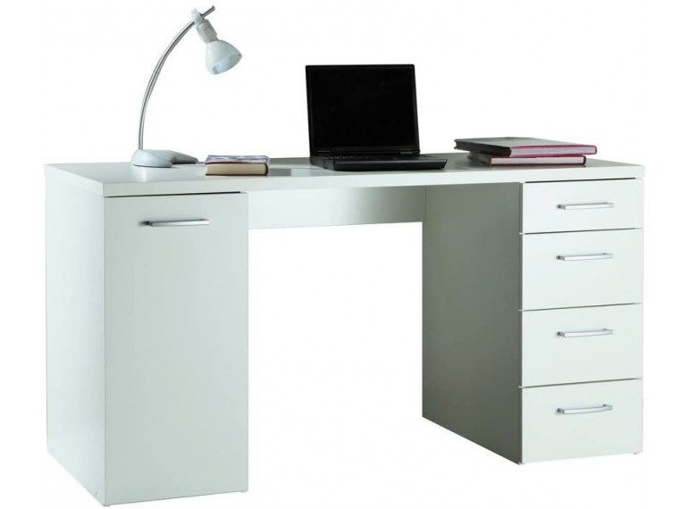 Bureau blanc 1 porte, 4 tiroirs - rangement design contemporain -Achille
