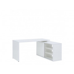 Bureau d'angle réversible 140 cm blanc laqué avec rangement et étagères - BROOK