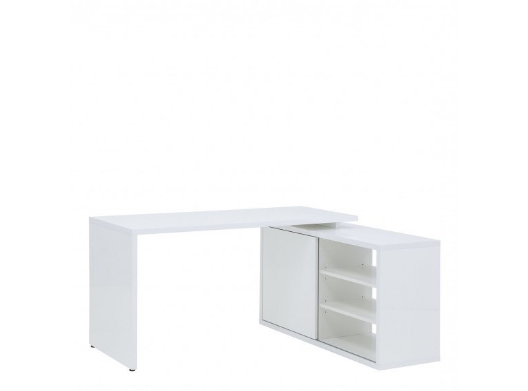Bureau d'angle réversible 140 cm blanc laqué avec rangement - BROOK
