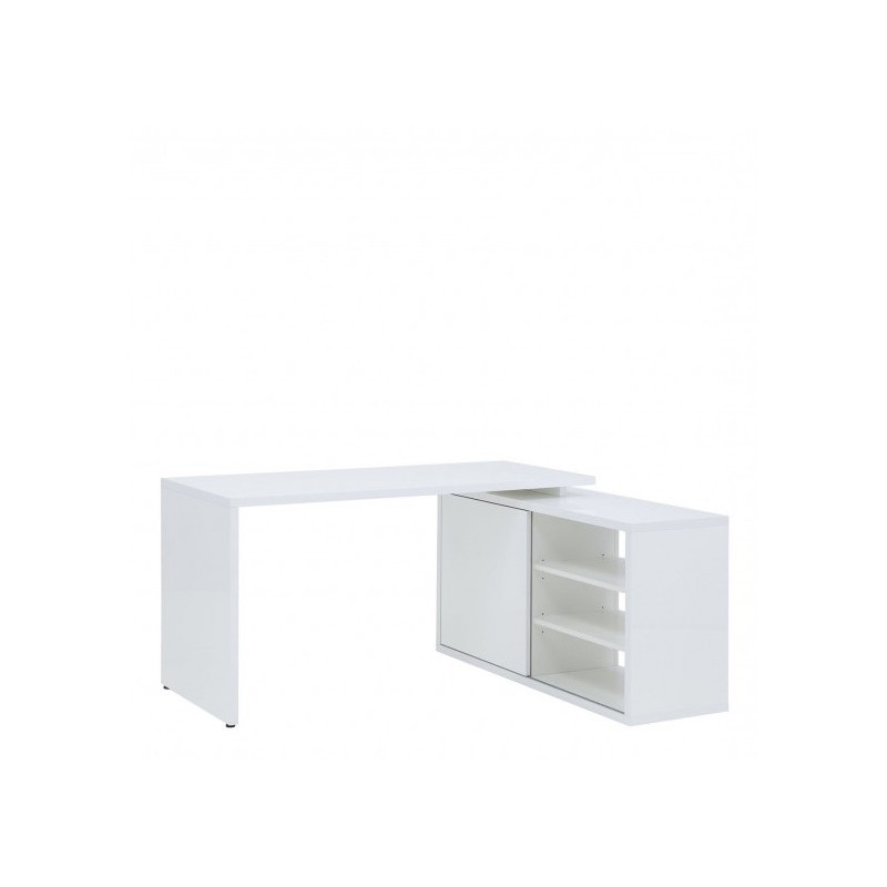 Bureau d'angle réversible 140 cm blanc laqué avec rangement et étagères - BROOK