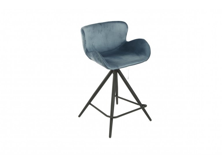 Chaise haute tissu velours bleu et Pieds métal Noir - LILOU