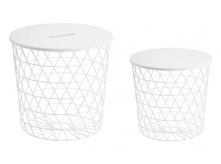 Set de 2 tables basses gigognes rondes filaires en métal blanc - FIL